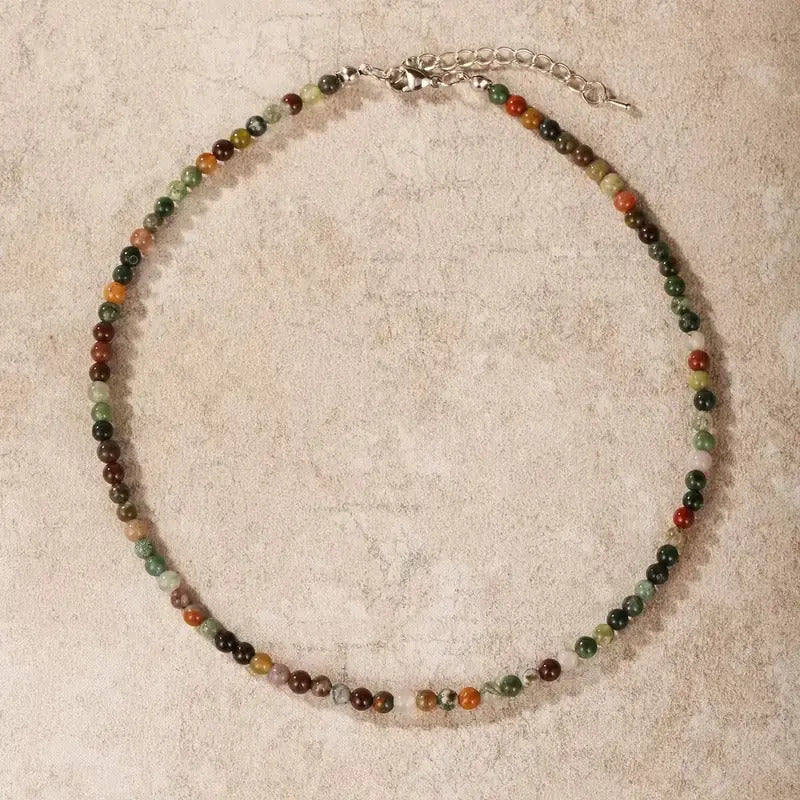 Collar Choker Mini Cuentas Piedras Naturales Delicado 40 Cm Agata Musgo