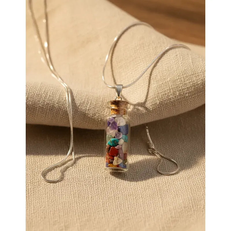 Collar Amuleto Botellita Con Piedras Naturales 7 Chakras 7 Chakras