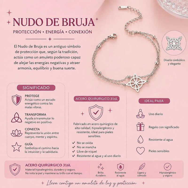 Pulsera Amuleto De Acero Quirúrgico Y Símbolo Nudo De Bruja Modelo 2 8 Cm 18 Cm