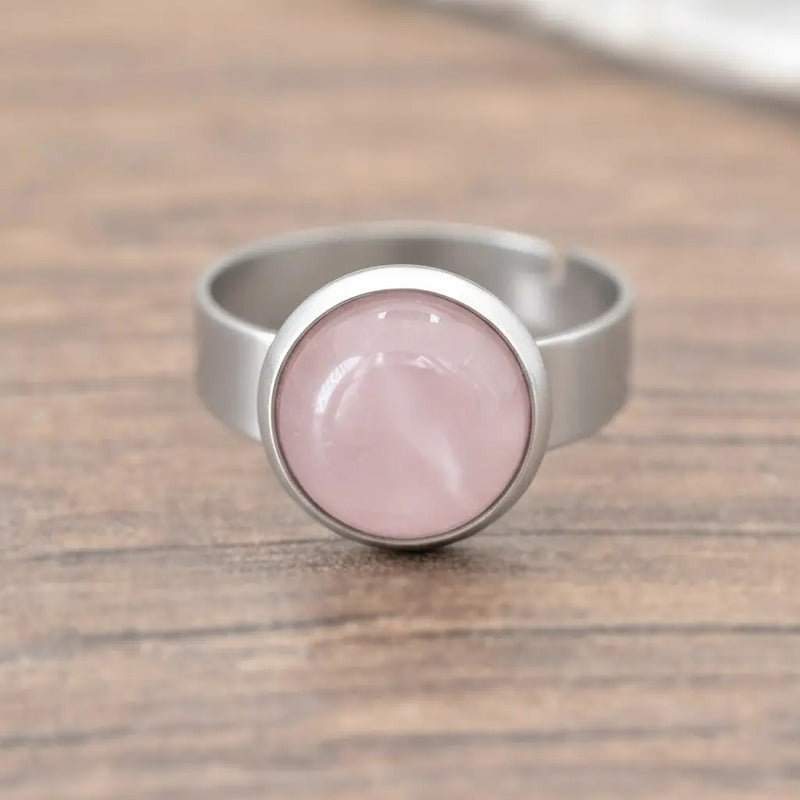 Anillo Regulable Acero Quirúrgico Cuarzo Rosa/blanco