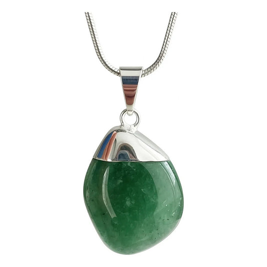 Collar Sanación Paz De Cuarzo Verde + Cadena De Acero Cuarzo Verde